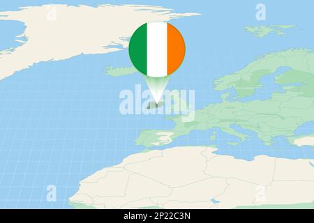 Abbildung Irlands mit der Flagge. Kartographische Darstellung Irlands und seiner Nachbarländer. Vektorzuordnung und Markierung. Stock Vektor