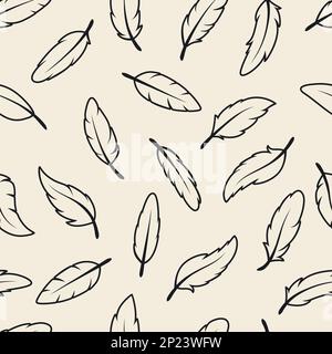 Nahtloses Vektormuster mit verschiedenen schwarzen, flauschigen Silhouetten auf weißem Hintergrund. Designvorlage für Flamingo, Angel, Vogelfedern für Stock Vektor