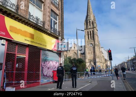 Edinburgh Scotland, Vereinigtes Königreich, 04. März 2023. Polizeivorfall Leith Walk. Live-Nachrichten von sst/alamy Stockfoto