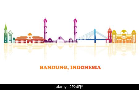 Farbenfrohes Skyline-Panorama der Stadt Bandung, Indonesien - Vektordarstellung Stock Vektor