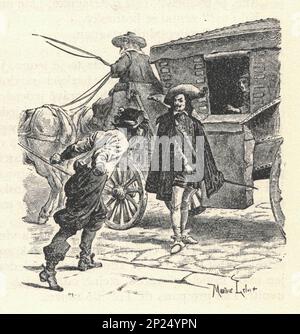 DREI MUSKETIERE. D'Artagnan, Athos, Aramis und Porthos. Illustration aus einer Ausgabe aus dem späten 19. Jahrhundert von Alexander Dumas pere. Illustration von Maurice Leloir. Stockfoto