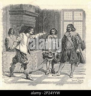 DREI MUSKETIERE. D'Artagnan, Athos, Aramis und Porthos. Illustration aus einer Ausgabe aus dem späten 19. Jahrhundert von Alexander Dumas pere. Illustration von Maurice Leloir. Stockfoto