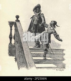 DREI MUSKETIERE. D'Artagnan, Athos, Aramis und Porthos. Illustration aus einer Ausgabe aus dem späten 19. Jahrhundert von Alexander Dumas pere. Illustration von Maurice Leloir. Stockfoto