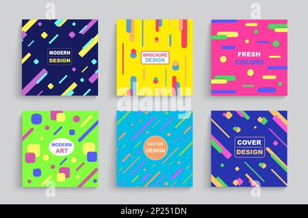 Poster, minimale geometrische Formen. Leichte dynamische Hüllen, Bewegungskarten für Notebooks, Kataloge oder Flyer. Vorlage für Beiträge in sozialen Medien. Punkt- und Linienmuster. Abstrakte Hintergrundvektordarstellung Stock Vektor