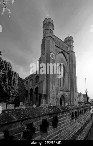 Winterfrost über der Thorney Abbey Kirche, Thorney Village, Cambridgeshire, England, Großbritannien Stockfoto