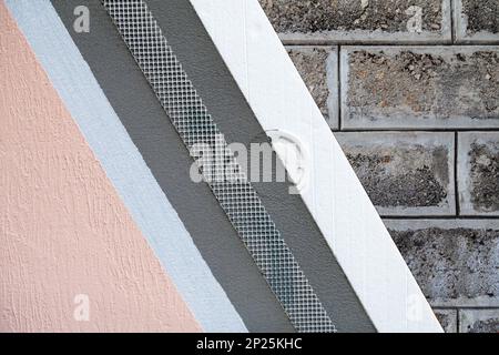 Wärmedämmverbundsysteme finishing system Probe schließen. Externe Wärmedämmung Fassaden demo Modell Stockfoto