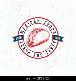 Tacos handgeschriebene Schriftzeichen Logo, Label, Abzeichen, Sigm, Emblem für mexikanisches Restaurantmenü, Café-Abzeichen. Moderne Kalligraphie. Vektordarstellung. Stock Vektor