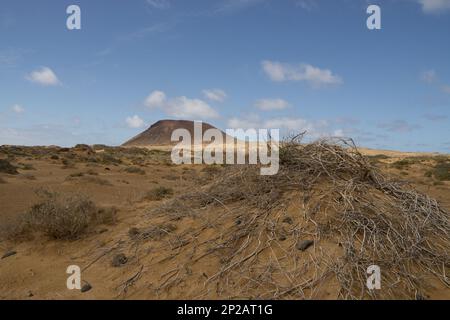 Blick auf den Vulkan Montana Amarilla in La Graciosa, Kanarische Inseln, Spanien Stockfoto