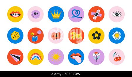 Groovy Hippie 70s Set. Komische Cartoon-Blume, Stock Vektor