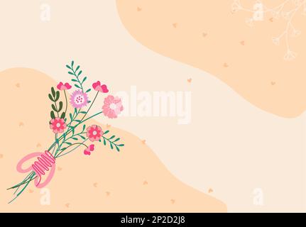 Ein minimalistischer Blumenstrauß mit festlichem Band. Blumenkomposition zur Feier des Muttertags, der Frühlingsferien, Hochzeiten usw. Frühlingsblüte. Vektordarstellung Stock Vektor