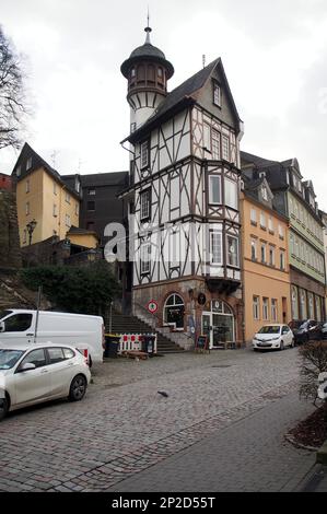 Sternwarte, Observatorium, mehrgeschossiges altes Haus mit Holzrahmen im Herzen der Altstadt, Hauser Gasse 20, Wetzlar, Deutschland Stockfoto