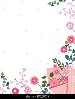 Wunderschöne Postkarte mit einem Strauß Frühlingsblumen im Umschlag. Ein Blumenarrangements zum Feiern eines Geburtstags, einer Hochzeit, Muttertags, Frühlings usw. Vektordarstellung. Stock Vektor