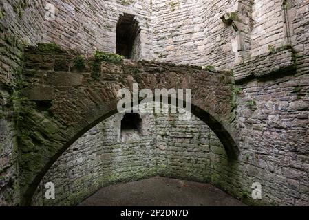 Details zu den Ruinen von Beaumaris Castle, Anglesey, Nordwales. Stockfoto