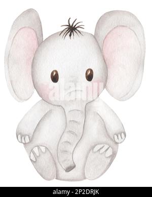 Elefanten-Clipart. Aquarell Baby Giraffen Clip Art, tropische Tierbildner, Dschungel, Babydusche, Kinder Geburtstagsparty Stockfoto