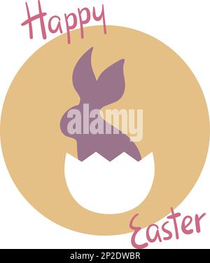 „Happy Easter Celebration“-Logo in Pastellfarben. Ostersymbole. Abstrakter Osterhase in Knackei. Handgezeichneter Text Stock Vektor