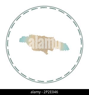 Rundes Jamaika-Logo. Digitale Form von Jamaika in gepunktetem Kreis mit Ländernamen. Technisches Symbol des Landes mit abgestuften Punkten. Strahlungsvektor i Stock Vektor