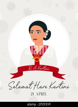 Selamat Hari Kartini Bedeutet Happy Kartini Day. Raden Adjeng Kartini der Held der Frau und des Menschenrechts in Indonesien. Vektordarstellung Stock Vektor