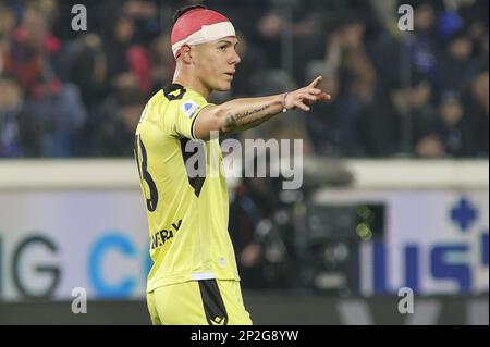Bergamo, Italien. 04. März 2023. Nehuen Perez vom Udinese FC Gesten beim Atalanta FC gegen den Udinese FC, 25Â° Serie A Tim 2022-23 Spiel im Gewiss - Atleti azzurri d'Italia Stadium in Bergamo (BG), Italien, am 04. März 2022. Kredit: Unabhängige Fotoagentur/Alamy Live News Stockfoto