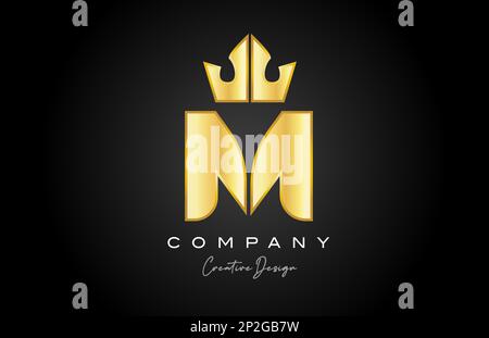 Logo mit goldenem M-Buchstaben und Symboldesign. Kreative Kronenkönigsvorlage für Unternehmen und Unternehmen Stock Vektor