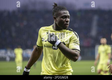 Bergamo, Italien. 04. März 2023. Festy Ebosele vom Udinesischen FC während des Spiels Atalanta FC gegen Udinese FC, 25Â° Serie A Tim 2022-23 im Gewiss - Atleti azzurri d'Italia Stadium in Bergamo (BG), Italien, am 04. März 2022. Kredit: Unabhängige Fotoagentur/Alamy Live News Stockfoto