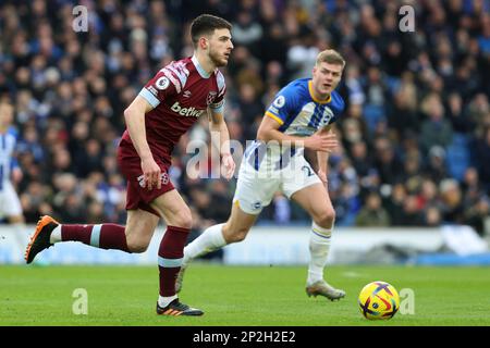 Declan Rice in Aktion für West Ham United im AMEX Stadium Stockfoto