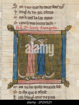 Reynardus und Ysengrimus. Miniatur von Renart le Nouvel von Jacquemart Gi&#xe9;l&#xe9;e, c. 1300. Gefunden in der Sammlung von The Biblioth&#XE8;que Nationale de France. Stockfoto