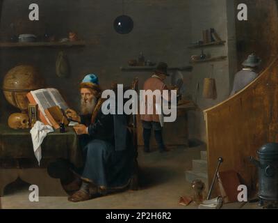 Alchemist in seiner Werkstatt. Private Sammlung. Stockfoto