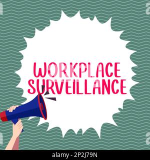 Schild mit Anzeige der Arbeitsplatzüberwachung. Konzeptioneller Fotoschutz individueller Datenschutzrechte am Arbeitsplatz Stockfoto