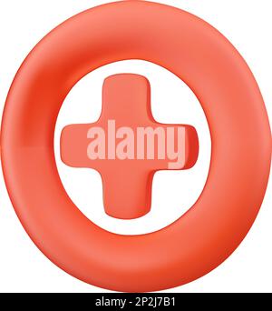 Medizinisches Kreuz in einem roten Kreis. 3D Medizinische Ikone. Stock Vektor