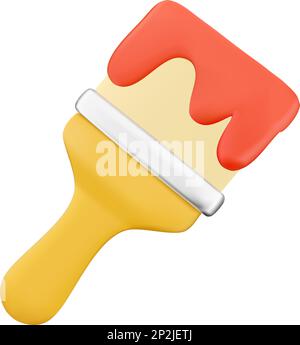 3D Pinselsymbol, Pinsel mit gelbem Griff, rotes Farbbild Stock Vektor