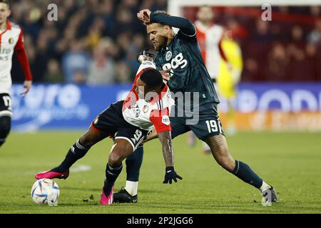 ROTTERDAM - (l-r) Danilo Pereira da Silva von Feyenoord, Liam van Gelderen vom FC Groningen während des niederländischen Premier-League-Spiels zwischen Feyenoord und FC Groningen im Feyenoord Stadion de Kuip am 4. März 2023 in Rotterdam, Niederlande. ANP PIETER STAM DE JONGE Stockfoto