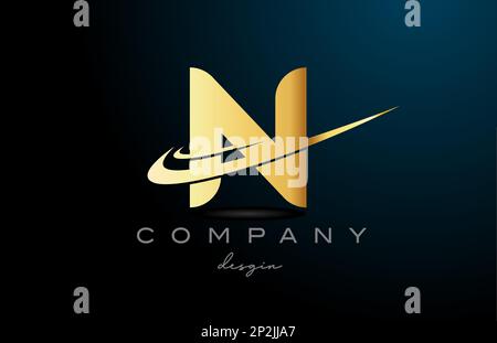 Logo mit Buchstabe N und doppeltem Swoosh in goldfarbenem Gold. Kreatives Vorlagendesign für Unternehmen und Unternehmen Stock Vektor