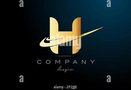 Logo mit Buchstabe H und doppeltem Swoosh in goldfarbenem Gold. Kreatives Vorlagendesign für Unternehmen und Unternehmen Stock Vektor