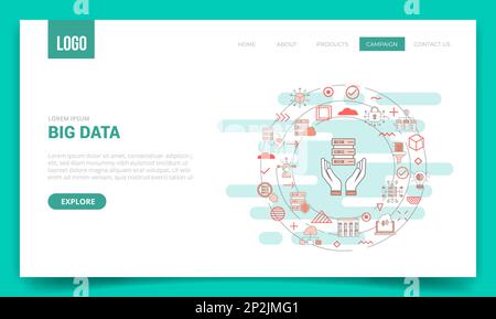Big-Data-Konzept mit Kreissymbol für Websitevorlage oder Vektor der Startseite der Landing-Page Stockfoto