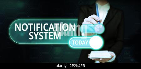 Schild mit Anzeige des Benachrichtigungssystems. Geschäftskonzept Vergessen Sie nicht, vernetzt zu sein Soziale Netzwerke Stockfoto