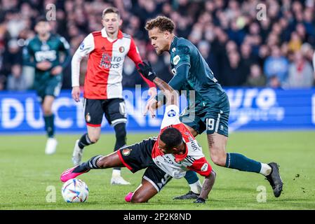 ROTTERDAM, NIEDERLANDE - MÄRZ 4: Danilo Pereira von Feyenoord kämpft mit Liam van Gelderen vom FC Groningen um den Ball während des niederländischen Eredivisie-Spiels zwischen Feyenoord und dem FC Groningen im Stadion Feijenoord am 4. März 2023 in Rotterdam, Niederlande (Foto von Peter Lous/Orange Pictures) Stockfoto