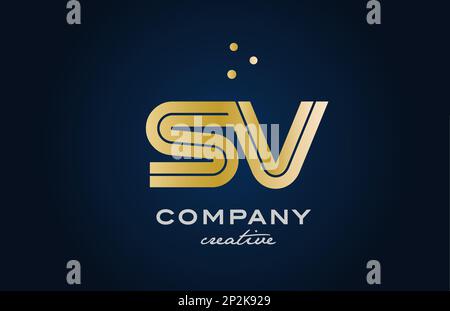 Goldenes SV-Logo mit Buchstaben in Fettdruck und Punkten. Wir sind dem kreativen Vorlagendesign für Unternehmen und Unternehmen beigetreten Stock Vektor