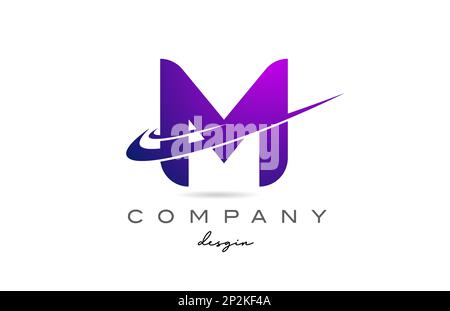 Logo mit violettem Buchstaben M und doppeltem Swoosh. Kreatives Vorlagendesign für Unternehmen und Unternehmen Stock Vektor