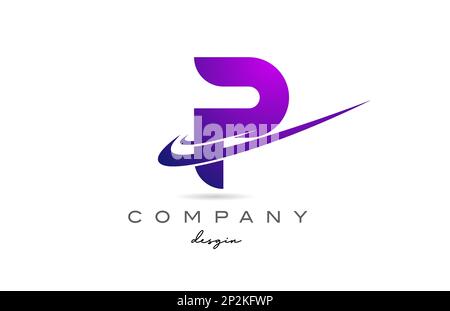 Logo mit violettem Buchstaben und doppeltem Swoosh. Kreatives Vorlagendesign für Unternehmen und Unternehmen Stock Vektor