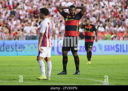 Recife, Brasilien. 04. März 2023. PE - Recife - 03/04/2023 - COPA DO NORDESTE 2023, NAUTICO X SPORT - Sportspieler Sabino bedauert die verpasste Chance bei einem Spiel gegen Nautico im Aflitos-Stadion für die Pernambucano-Meisterschaft 2023. Foto: Rafael Vieira/AGIF/Sipa USA Kredit: SIPA USA/Alamy Live News Stockfoto