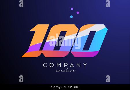 Farbiges Nummer-100-Logo-Symbol mit Punkten. Gelbblaues, rosafarbenes Vorlagendesign für ein Unternehmen oder eine Firma Stock Vektor