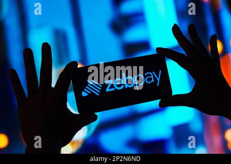 In dieser Abbildung wird das ZebPay-Logo auf einem Smartphone angezeigt. Stockfoto