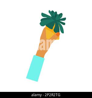 Hauspflanzen und Dame. Die Hand eines Mädchens mit einer Blume im Topf. Vektordarstellung Stock Vektor