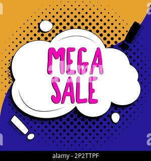 Konzeptionelle Überschrift Mega Sale. Geschäftsansatz der Tag voller spezieller Einkaufsangebote und hoher Rabatte Stockfoto