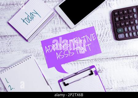 Schreiben mit Anzeige von Text Verwaltungsassistent. Konzeptfoto Administration Support Specialist Büroaufgaben Stockfoto