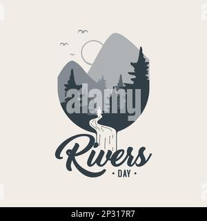 Hintergrund für Vintage-Emblem „Rivers Day“-Vorlage. Vektordarstellung Stock Vektor