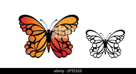Lustige bunte Schmetterling. Flacher Vektor-Satz von detailreichen Schmetterlingen. Niedliche Charaktere. Karte, Postkarten für Kinder. Symbol „Silhouette“ Stock Vektor