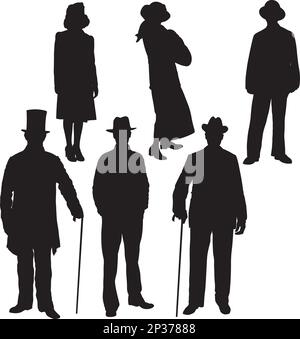 Gentleman und Lady Silhouetten isoliert. Geschichtet und vollständig bearbeitbar Stock Vektor
