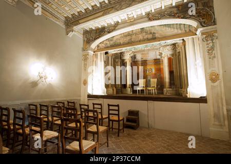 Castello di Meleto, Theatersaal, Schloss aus dem 11. Jahrhundert, Gaiole in Chianti, Siena, Toskana, Italien, Europea Stockfoto