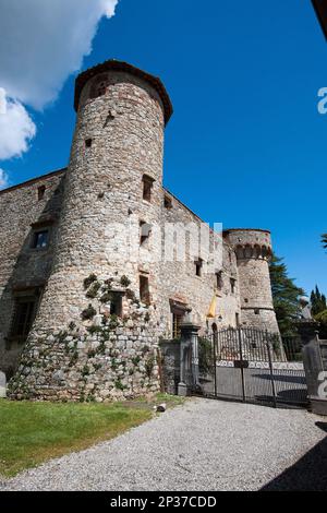 Castello di Meleto, Burg von Meleto, Turm, Burg aus dem 11. Jahrhundert, Massellone Valley, Gaiole in Chianti, Siena, Toskana, Italien Stockfoto